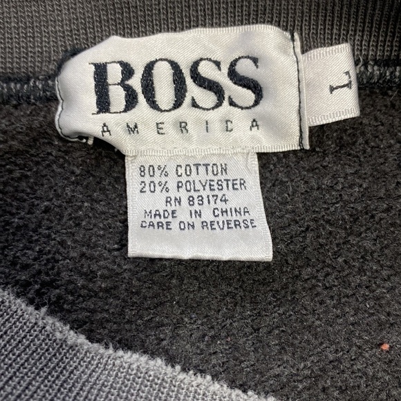 Vintage Hugo Boss Crewneck Black Sweatshirt Grunge Thrashed Large 90s - Picture 2 of 8